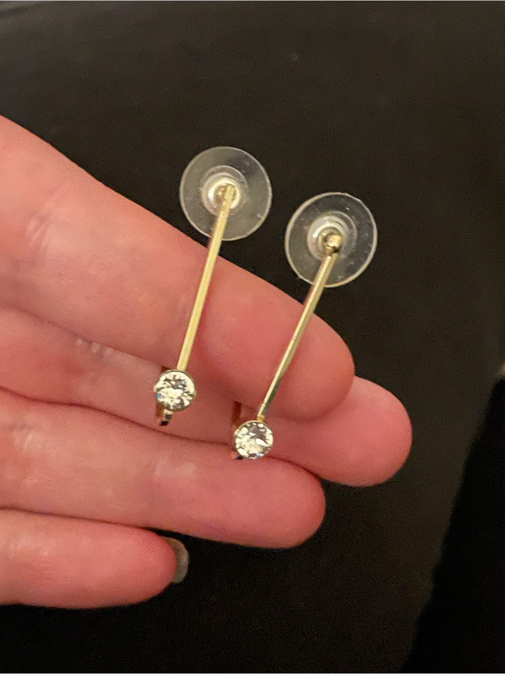 Gold Bar Drop Earrings with Clear Crystal Studs
